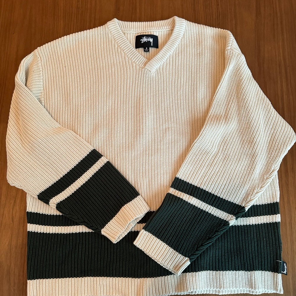 Brand-new Stüssy cotton, v-neck athletic sweater.